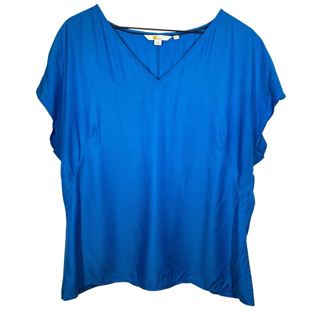 Boden Top Short Sleeve V Neck Silk Blend Blue Womens Size 14